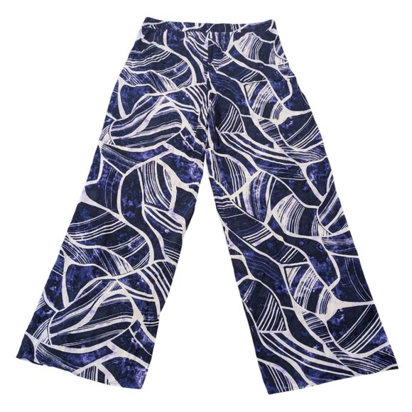 LA BLANCA Full Slit Coverup Pants L Women's Blue Navy White Abstract Beach Pool - Picture 6 of 7